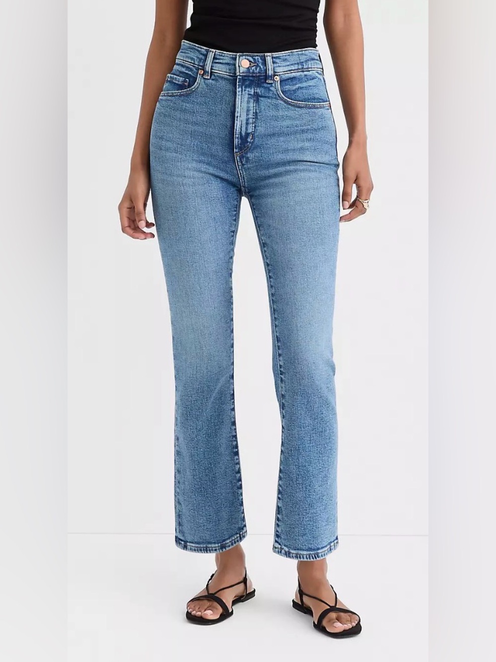Loft Rivete High Rise Kick Crop Jeans in Authentic Mid Vintage Wash